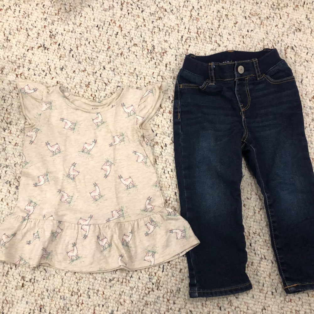 LOT 2 BABY GAP SKINNY JEANS LLAMA TEE 2T